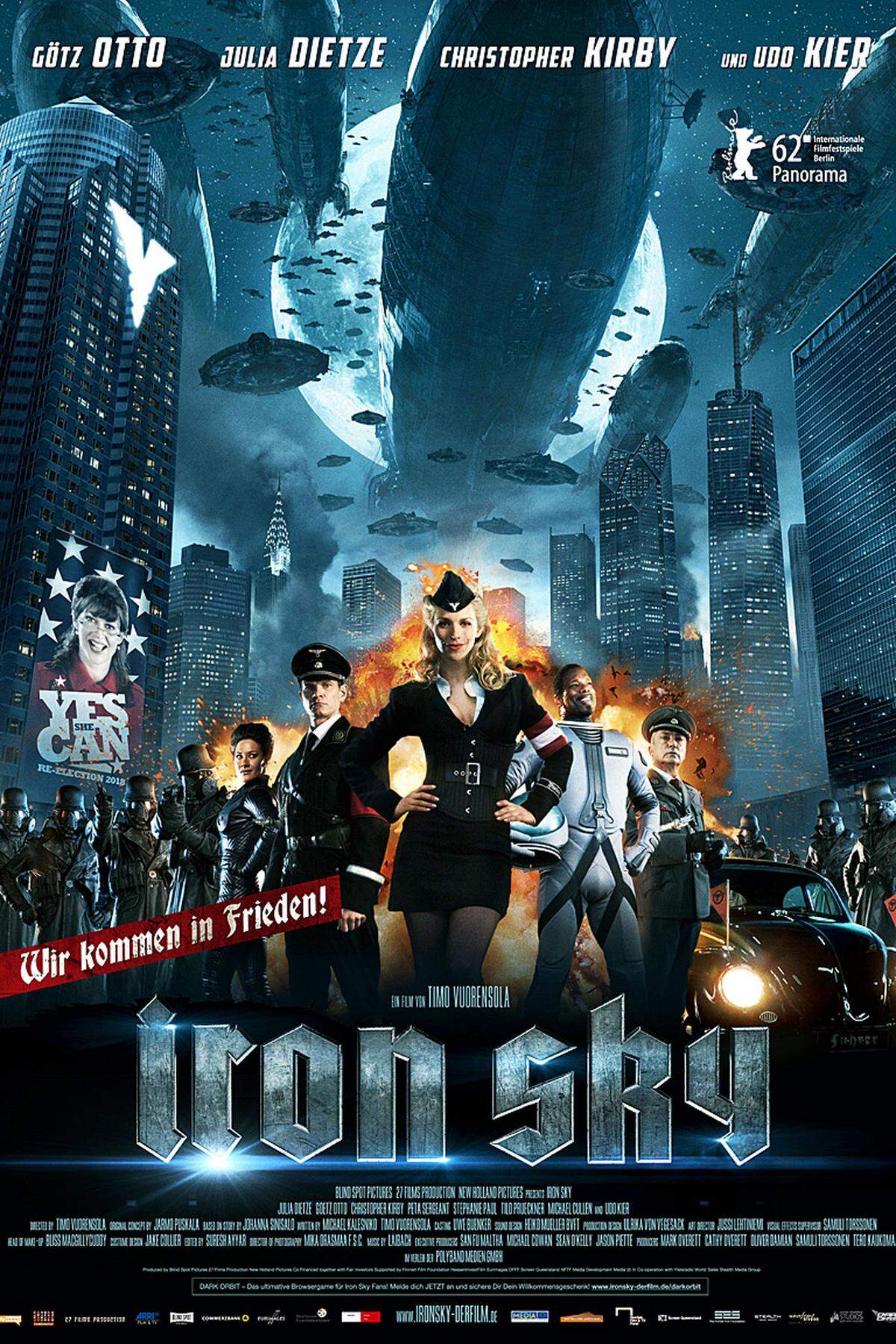 Darf man über Nazis lachen? Natürlich! Schon weil Hitler keine Witzfigur sein wollte. Nazi-Parodien haben eine lange Tradition, die bis vor den Zweiten Weltkrieg zurückreicht. Jüngster Neuzugang: Die finnische Satire "Iron Sky" (ab 5. April im Kino): Darin haben sich die Nazis 1945 auf die dunkle Seite des Mondes gerettet. 2018 wollen sie auf die Erde zurückkehren.