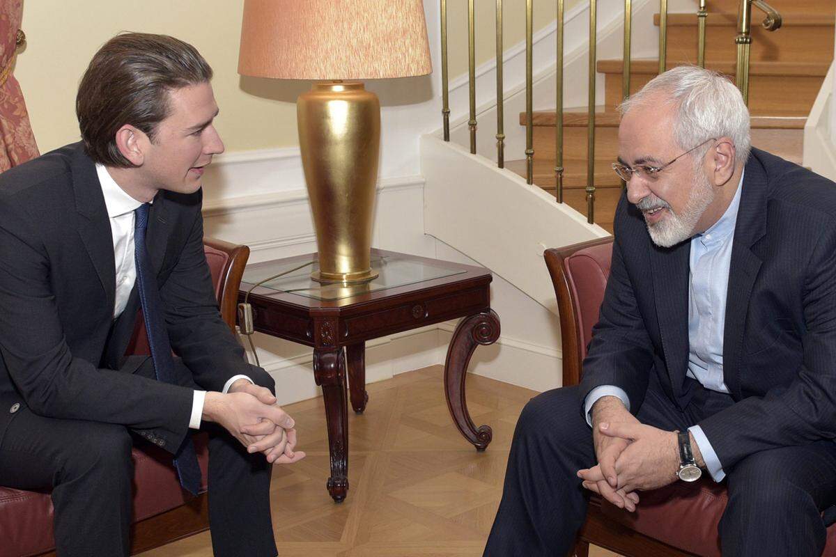 Gastgeber Sebastian Kurz mit seinem iranischen Amtskollegen Mohammad Javad Zarif, der ...