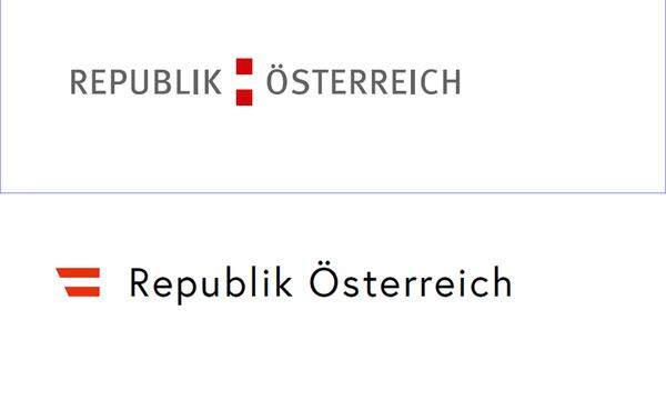 Nicht zuletzt wurde auch ein eigenes Logo für die Republik Österreich geschaffen - bzw. umgeändert. Im Bild: oben das alte Logo, unten das neue Logo