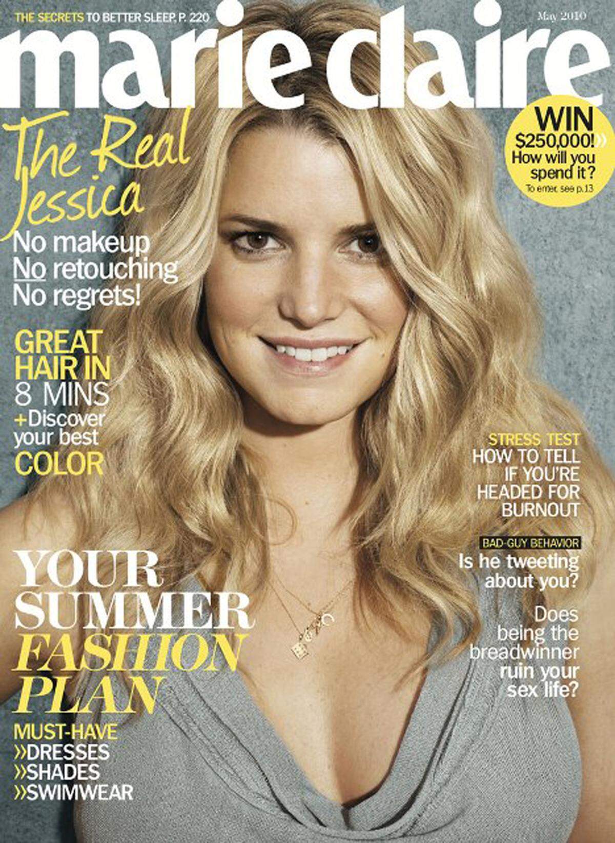 Auch Jessica Simpson versuchte sich am Cover von Marie Claire ganz natürlich.