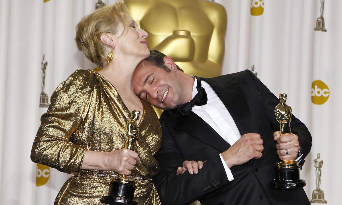 Ob sich die Liste von Streeps Oscar-Nominierungen fortsetzen wird? Mit Sicherheit. Im Bild: Streep bei ihrer dritten Oscar-Auszeichnung 2012 mit dem ebenfalls ausgezeichneten Jean Dujardin ("The Artist")