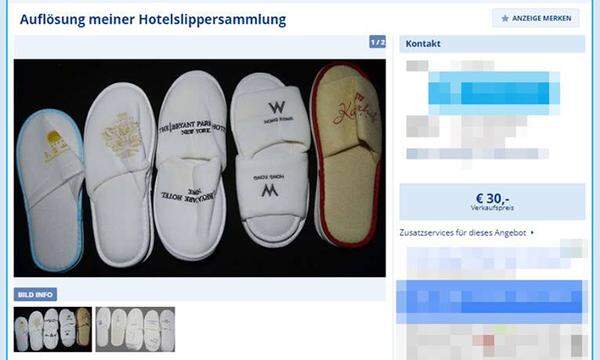 30 Euro soll dem neuen potenziellen Besitzer die Hotel-Schlapfen-Sammlung schon wert sein, die hier angeboten werden.