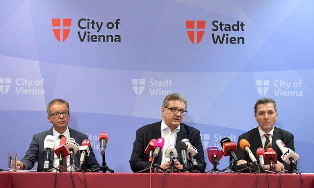 Gesundheitsminister Rudolf Anschober, Stadtrat Peter Hacker und der medizinische Direktor des Wiener KAV, Michael Binder.