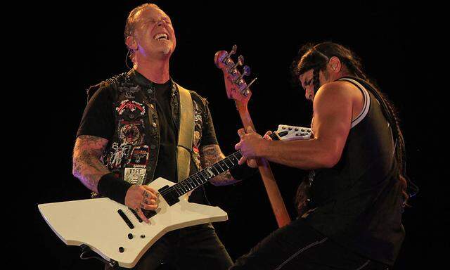 Hetfield and Trujillo of U.S. band Metallica perform at  the Rock in Rio Music Festival in Rio de Janeiro