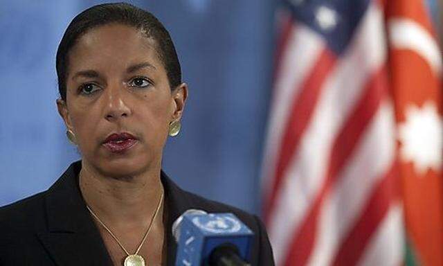 U.S. ambassador to the United Nations Susan Rice speaks to the media after a Security Council meeting