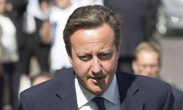 Britain's Prime Minister Cameron arrives to officially open the 2014 Farnborough International Airshow in Farnborough