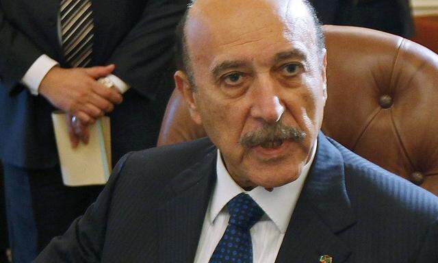 File photo of Egyptian Vice President Suleiman talking to representatives from political parties in Cairo