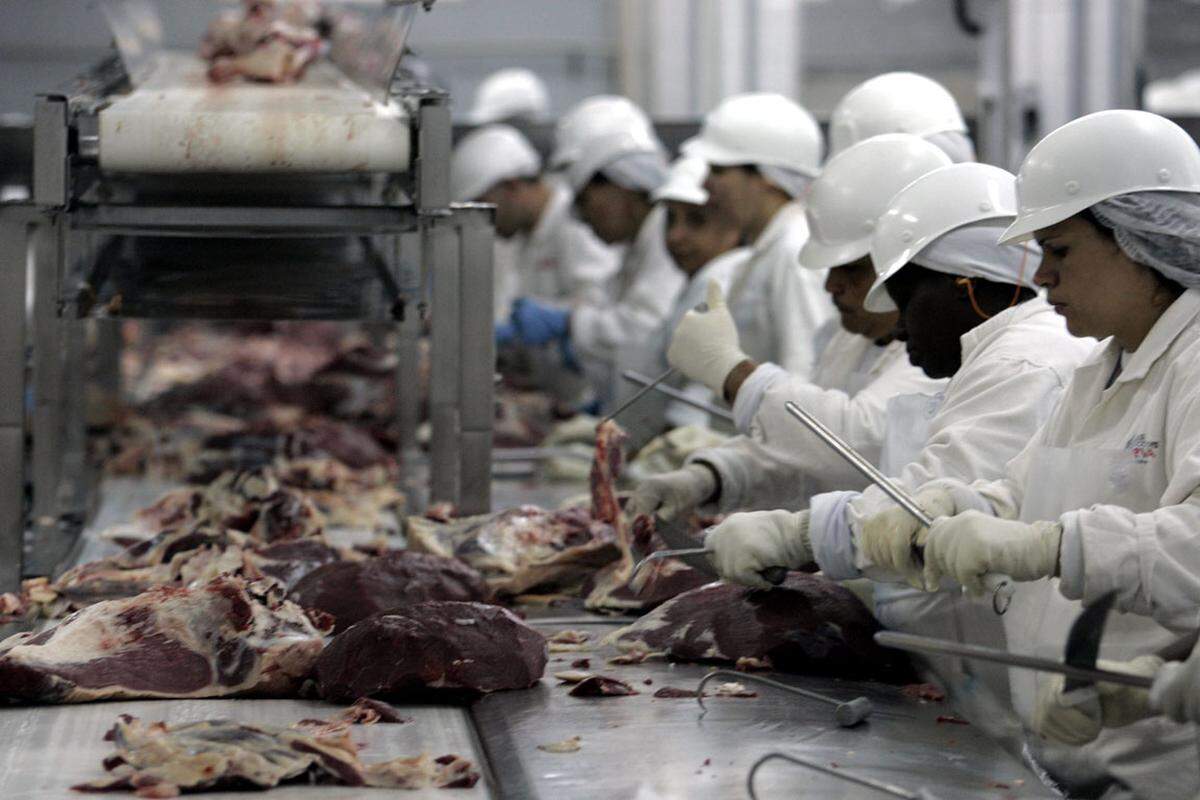 Oft kann man sich die Kapazitäten der Big Player nicht vorstellen. JBS, ein Fleischkonzern aus Brasilien, schlachtet 85.000 Rinder, 70.000 Schweine und 12 Millionen Vögel pro Tag. Das von den Knochen gelöste Fleisch wird anschließend in 150 Länder geliefert.