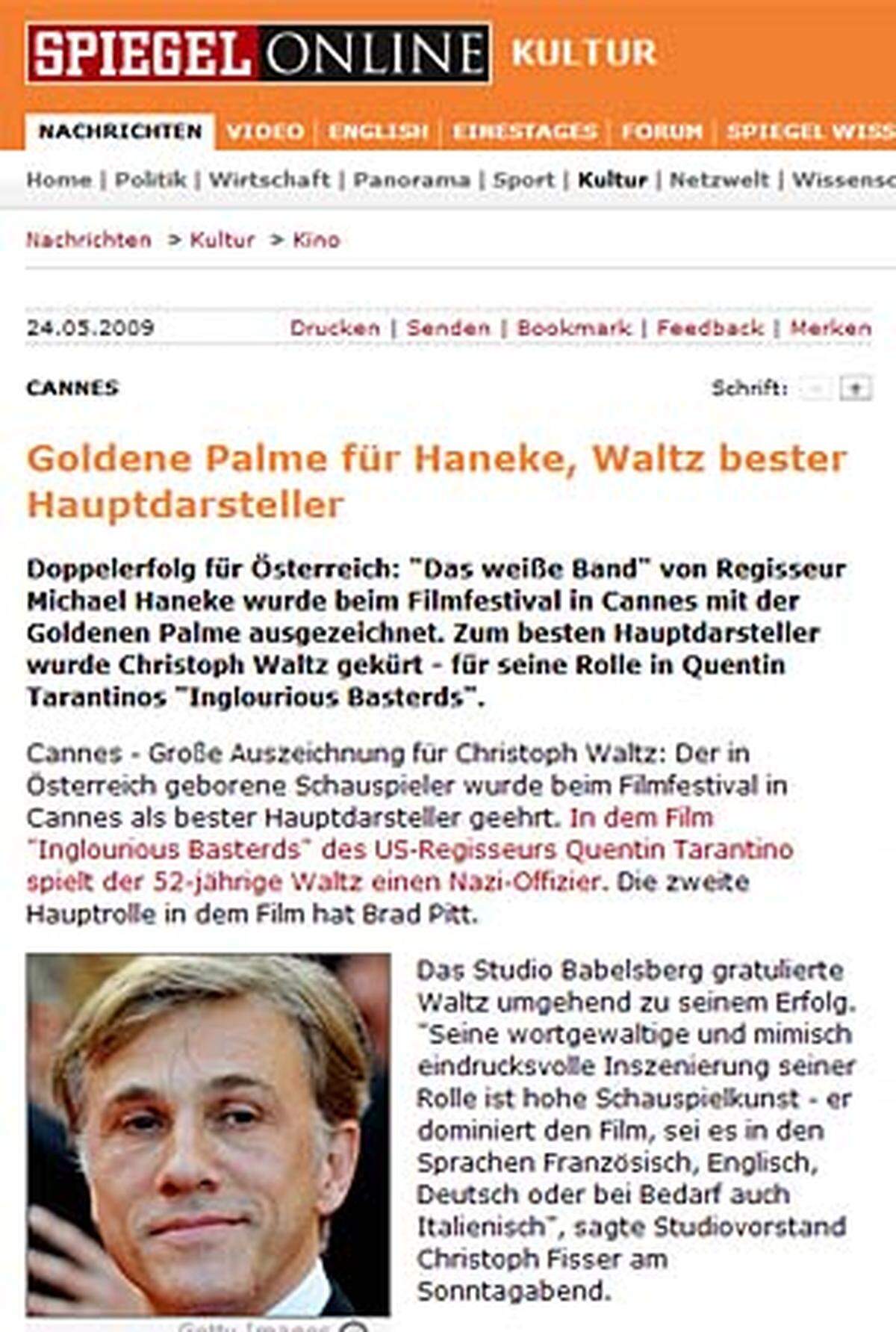 Ganz im Gegensatz dazu: die Kollegen vom "Spiegel Online": Sie sehen einen "Doppelerfolg für Österreich".