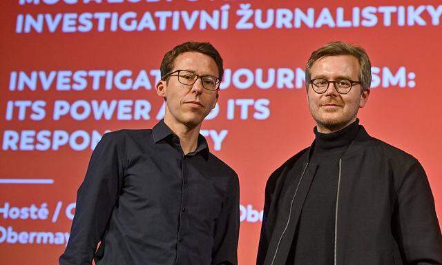 Bastian Obermayer, left, and Frederik Obermaier, German journalists from the Sueddeutsche Zeitung newspaper, who won the