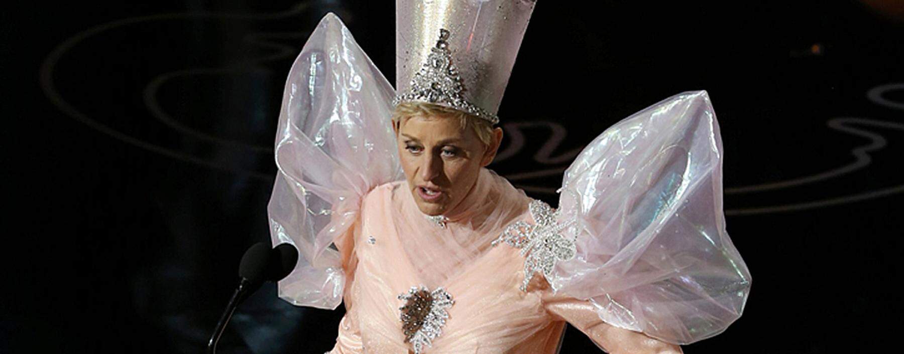 Show host Ellen DeGeneres wears a fairy costume while on stage at the 86th Academy Awards in Hollywood