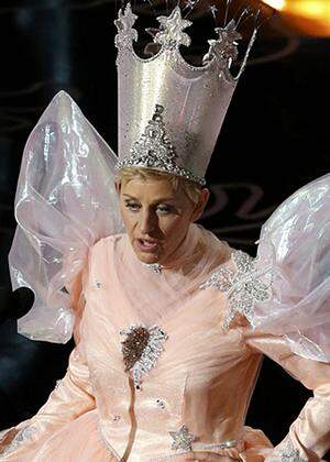 Show host Ellen DeGeneres wears a fairy costume while on stage at the 86th Academy Awards in Hollywood