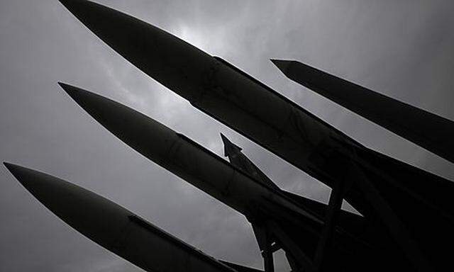 Models of a North Korean Scud-B missile and South Korean missiles are displayed at the Korean War Mem