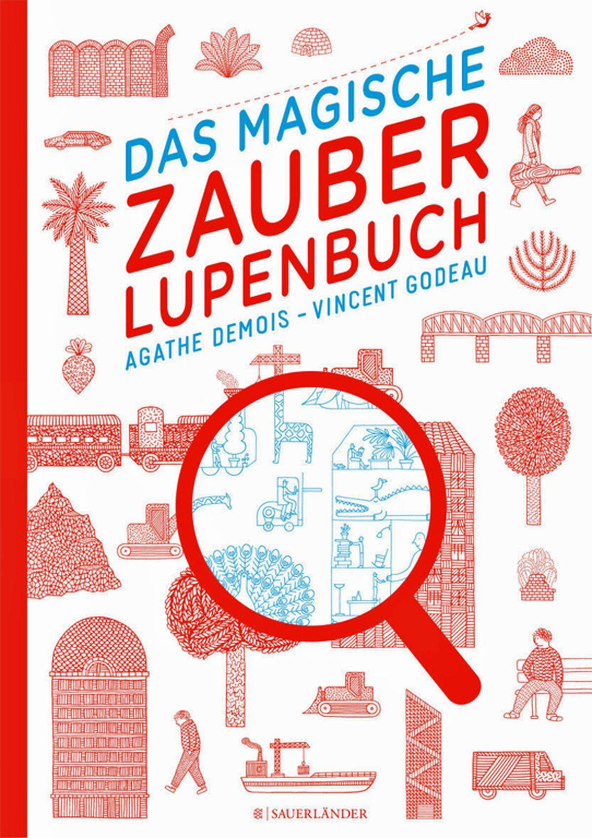 Dieses Buch fordert einige Aufmerksamkeit vom kleinen Leser - und hat sie aber auch durchaus verdient. "Das magische Zauberlupenbuch" bringt versteckte Welten zu Tage: Hinter den offensichtlichen, roten Bildern verbirgt sich jeweils eine ganz andere, tatsächlich mechanisch-bezaubernde Welt in blau, die durch die kleine Lupe im Buch (sie ist, Eltern können aufatmen, angebunden) sichtbar wird.So steckt hinter der Fassade eines gewöhnlichen Ameisenhaufens ein ausgeklügeltes Basislager, in dem die kleinen Tierchen Trampolin springen, Tausendfüssler befehligen, per Käfer-Panzer schießen und seltsame Versuchsreihen betreiben. Etwas schräg und absolut phantastisch, dieses Buch der Franzosen Agathe Demois und Vincent Godeau. Alter: Ab 4 Jahren. Erschienen bei FISCHER Sauerländer.