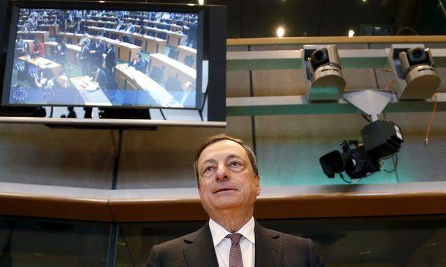 Draghi waits to testify before the EU Parliament's Economic and Monetary Affairs Committee in Brussels