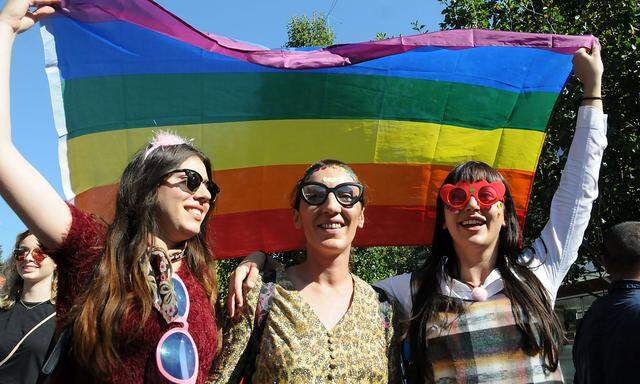 People take part in the second LGBT Pride Parade in Pristina