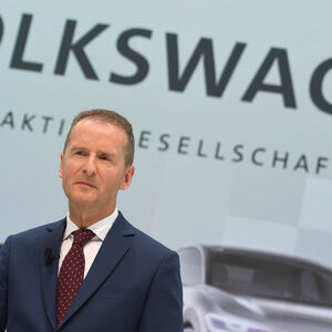 New VW CEO Diess addresses the media during a news conference at the Volkswagen plant in Wolfsburg