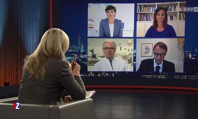 Im deutschen TV diskutieren Menschen (mit Abstand) im Studio, im ORF gibt's weiterhin nur Bildschirme. 