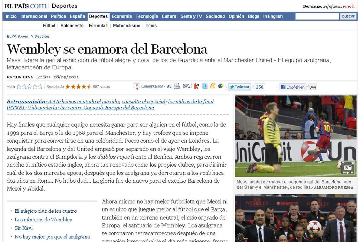 "Der FC Barcelona stößt an den Himmel. Das Wembley-Publikum verliebt sich in das Team der Blau-Roten."