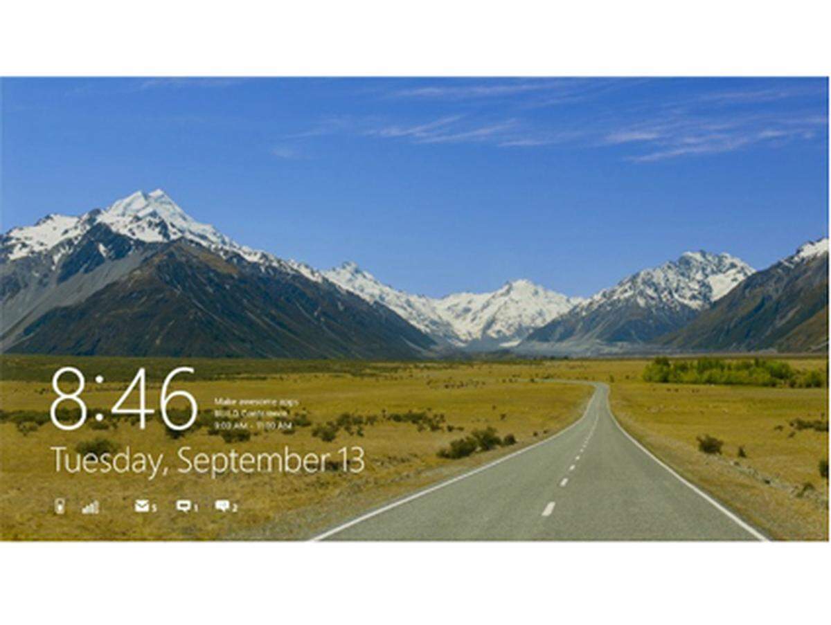 In Windows 8 erinnert vieles an das Smartphone-System Windows Phone 7. So auch der "Lock Screen", der zum Beispiel die Zahl neuer E-Mails anzeigt.