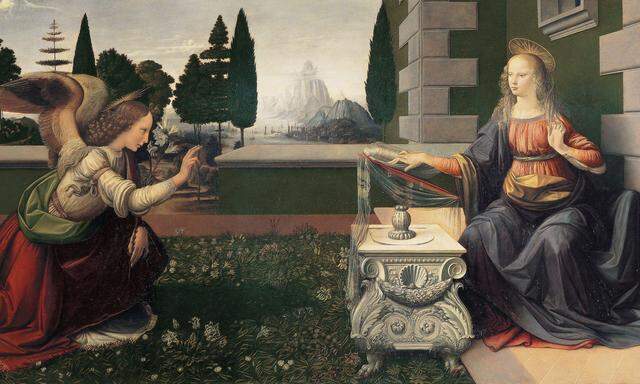 Die Revolte beginnt: Leonardo da Vincis frühe „Verkündigung an Maria“, 1473–1475, bricht mit gängigen Darstellungen einer vom Engel Gabriel und seiner Botschaft erschrockenen Maria. 