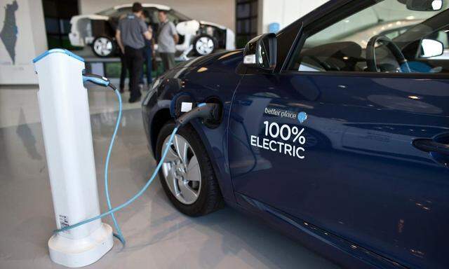 File photo of an electric car displayed at the headquarters of Better Place in Tel Aviv