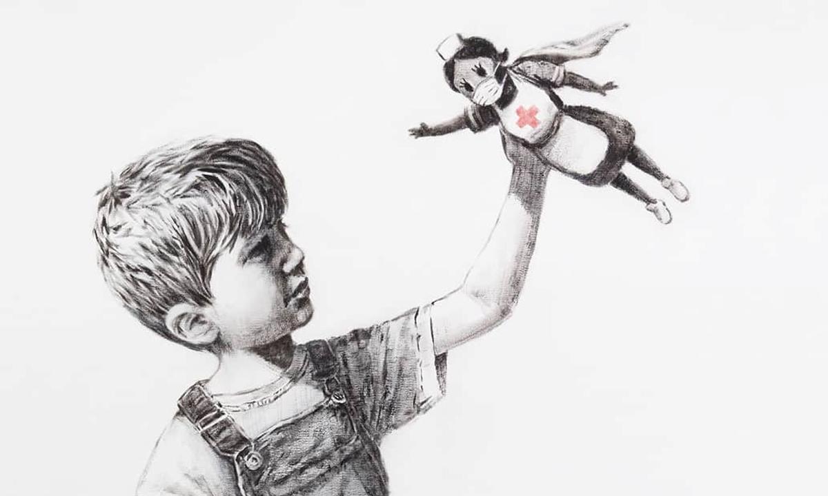 "Danke für alles, was Sie tun. Ich hoffe, dies erhellt den Ort ein wenig, auch wenn es nur schwarz und weiß ist", stand auf einem Zettel neben dem Gemälde. 