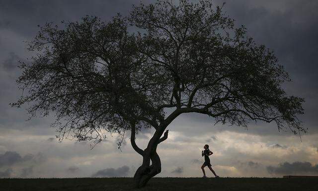 A woman is seen jogging at Cunningham Park in the borough of Queens in New York