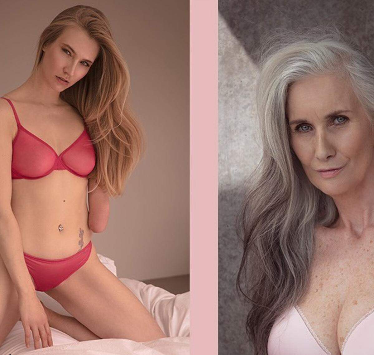 Ob Golden Ager wie die 59-jährige Nicky Griffin oder Kelly Knox, die ohne linken Unterarm geboren wurde. Insgesamt 12 Models zeigen, wie "echte" Frauen in Unterwäsche aussehen.