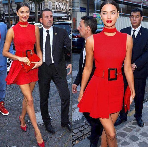 Topmodel Irina Shayk setzte ganz auf Rot und machte im Kleid von Versace bei den Pariser Couture-Modeschauen eine gute Figur.