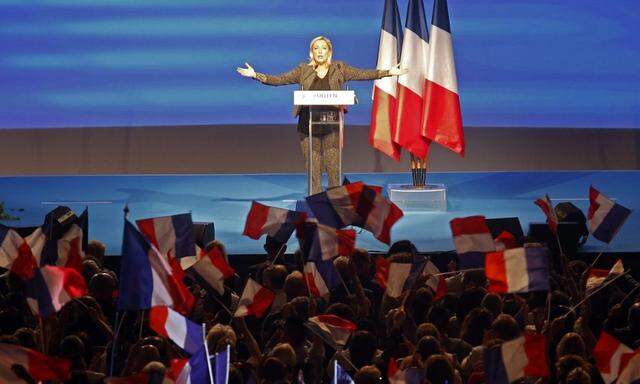 Le Pen, France's National Front political party leader, delivers a speech during the National Front political party summer university in Marseille