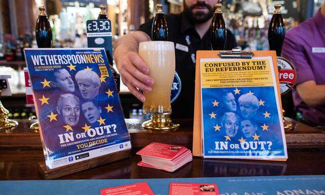 Brexit Beer Mats Inside A JD Wetherspoon Plc Pub