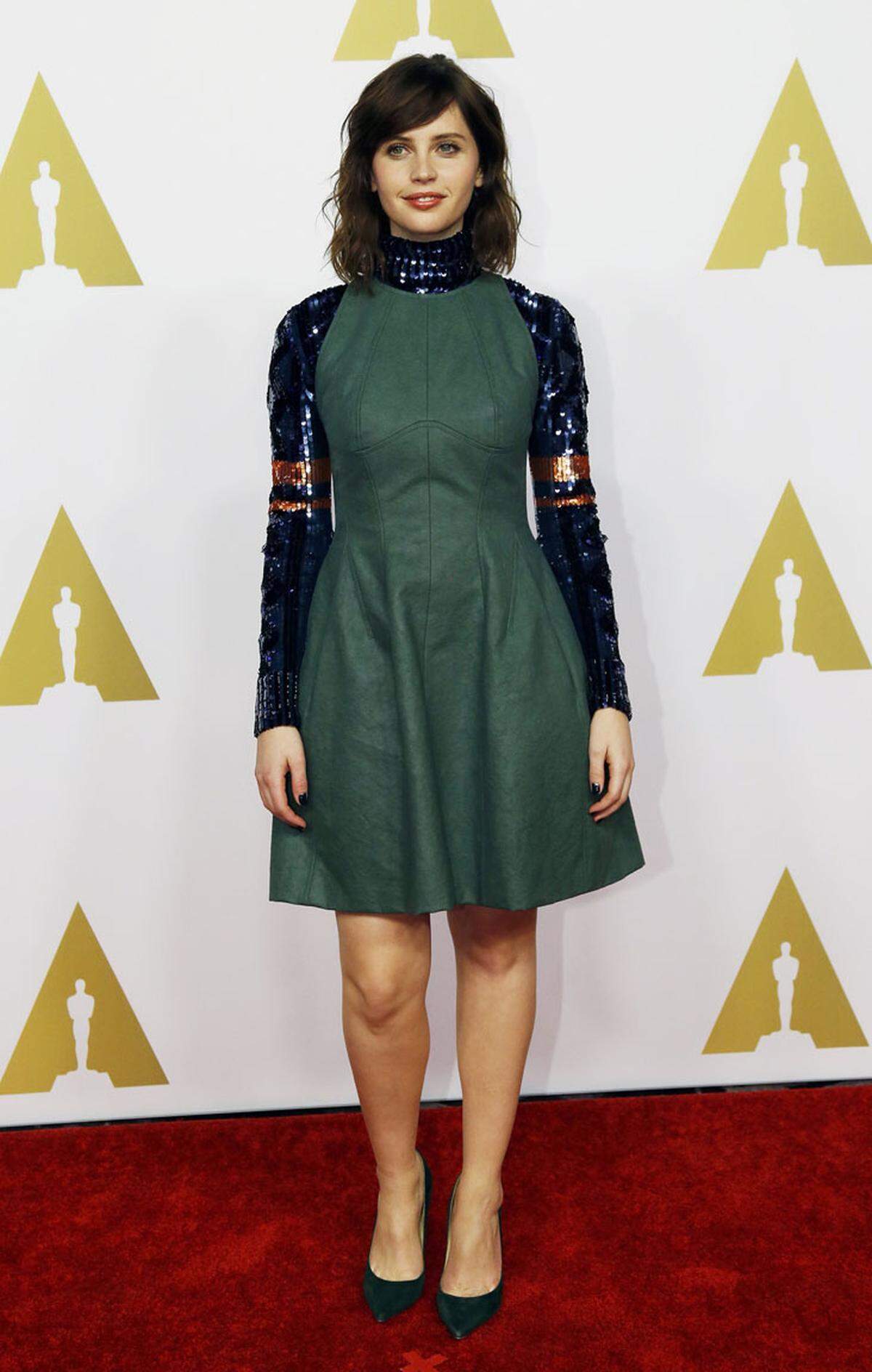 Felicity Jones, nominiert als beste Hauptdarstellerin in "Die Entdeckung der Unendlichkeit", trug ebenfalls Christian Dior.
