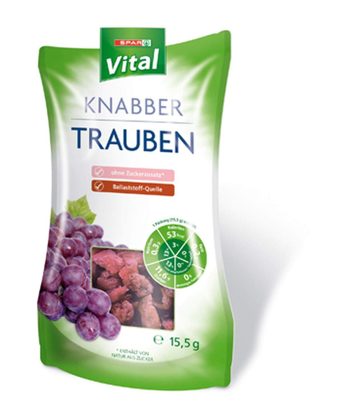 Auch in den Sorten Erdbeer, Mango und Himbeer. Spar vital: Knabbertrauben, 15,5 g um 1,79 Euro in allen Spar-Filialen.