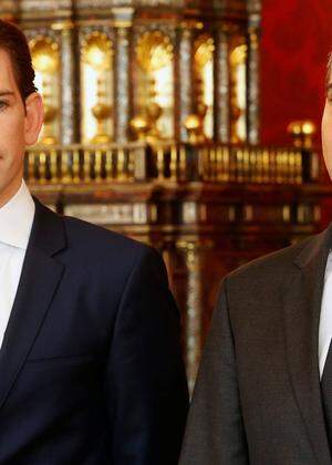 Austria's Foreign Minister Kurz and Chancellor Kern attend the new Vice Chancellor's and new Economics Minister's inauguration ceremony in Vienna
