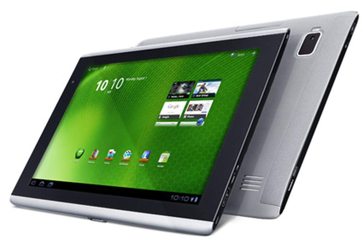Unter seiner Marke "Iconia" bringt der Hersteller Acer mehrere Geräte in Stellung. Neben einem Ungetüm mit zwei Touchscreens und Windows 7 gibt es auch das A500 (siehe Bild) mit 10,1-Zoll-Schirm und Android 3.1 an Bord. Technisch bietet das Gerät keine Überraschungen.