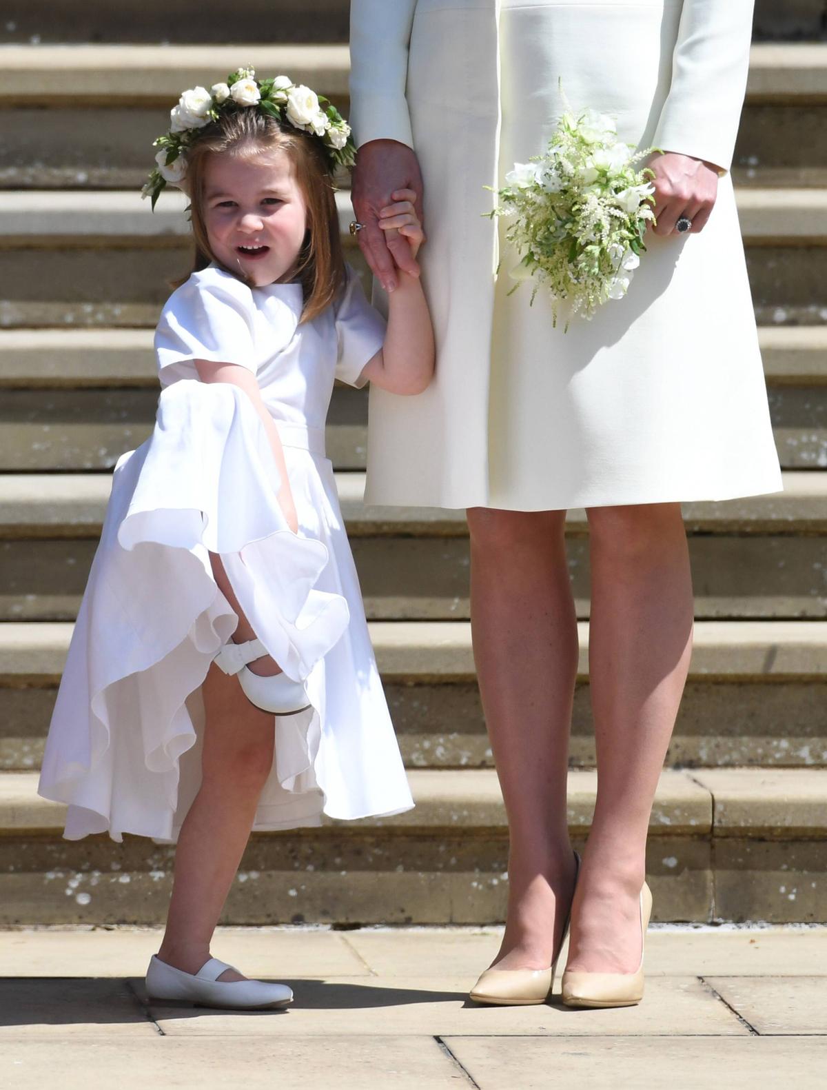 Bei der Hochzeit von Meghan und Harry trugen die Brautjungfern - hier Prinzessin Charlotte - keine Strumfphosen.