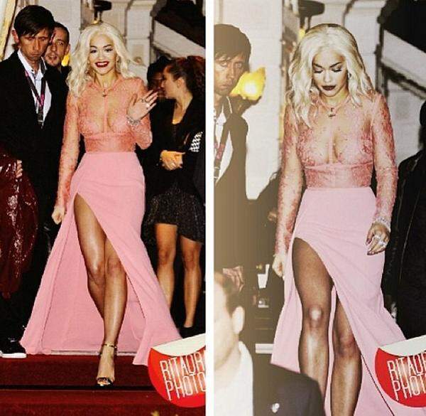 Ganz elegant gab sich Sängerin Rita Ora bei den MTV Movie Awards in einer rosaroten Robe von Elie Saab.