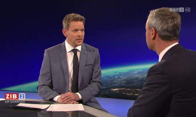 Martin Thür 2019 bei seinem ersten „ZiB 2“-Interview - mit dem damaligen FPÖ-Verkehrsminister Norbert Hofer.