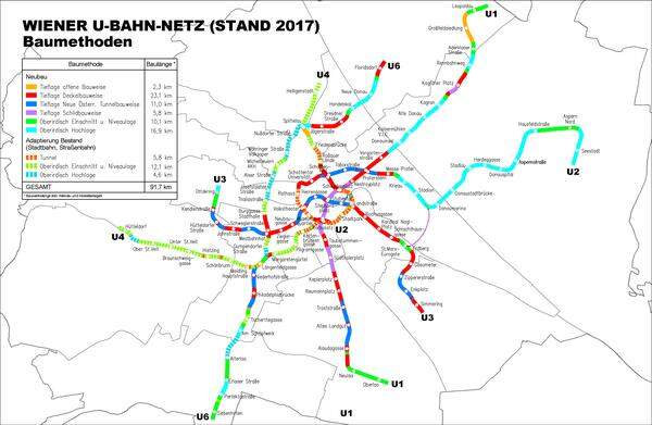 Nach mehreren Ausbaustufen ist das Netz auf 119 Stationen angewachsen (wobei die Wiener Linien Stationen, durch die mehrere Linien fahren, mehrfach zählen - sonst wären es 98 Stationen).
