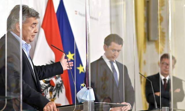 Vizekanzler Werner Kogler (Grüne), Bundeskanzler Sebastian Kurz (ÖVP) und Gesundheitsminister Rudolf Anschober (Grüne)