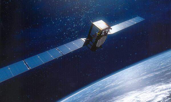Ein Bild von einem Galileo-Satelliten über der Erde. 