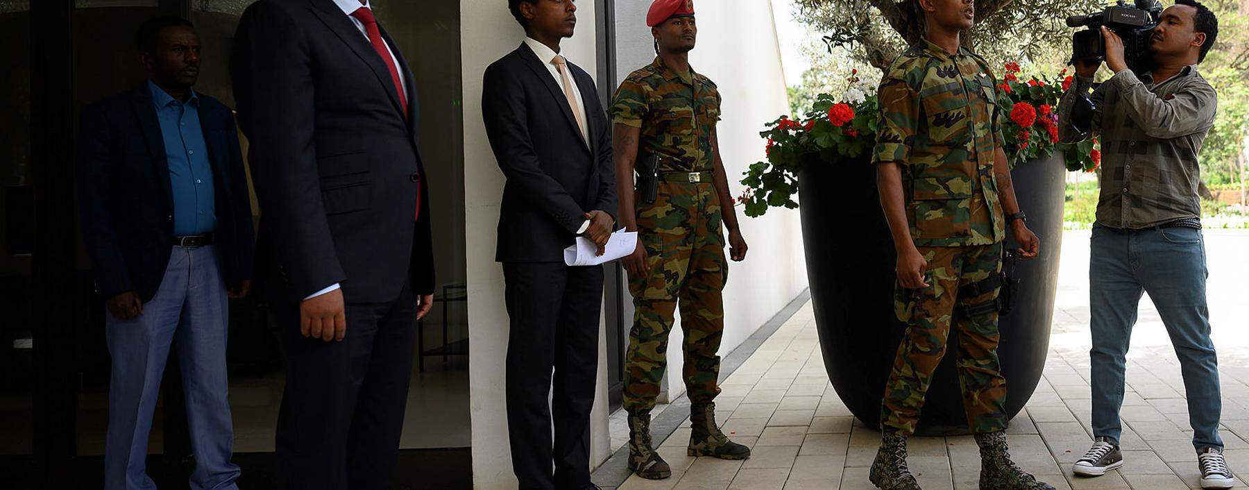 Ethiopian Prime Minister Abiy Ahmed Ali waits for the arrival of U.S. Secretary of State Mike Pompeo at the Prime Minister office in Addis Ababa