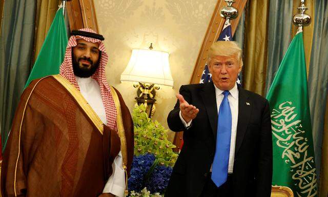 Trump delivers remarks to reporters after meeting with Saudi Arabia´s Deputy Crown Prince and Minister of Defense Mohammed bin Salman at the Ritz Carlton Hotel in Riyadh