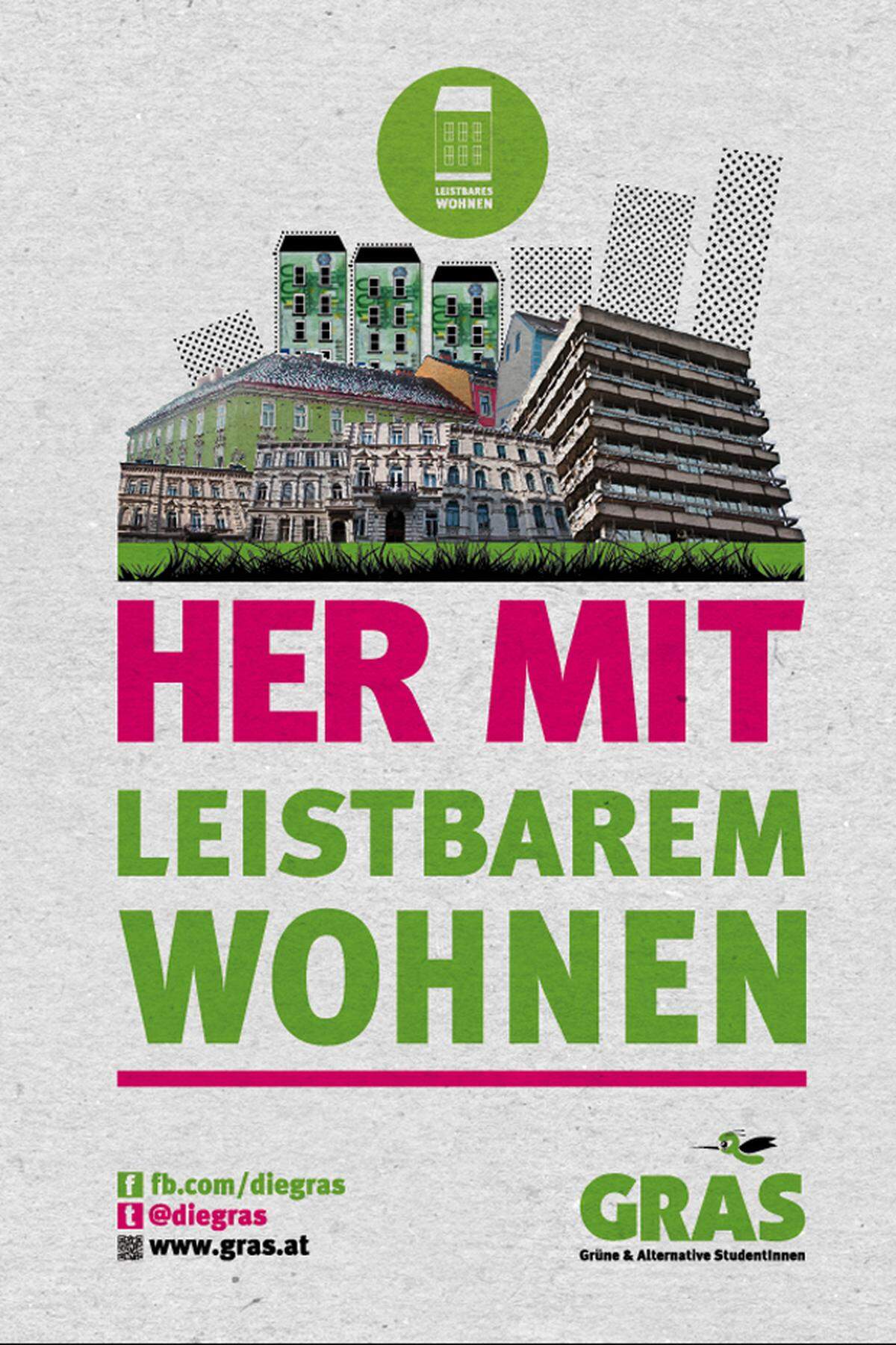 Außerdem fordert die Gras günstigere Plätze in Studentenheimen und die Öffnung des sozialen Wohnbaus für Studenten.