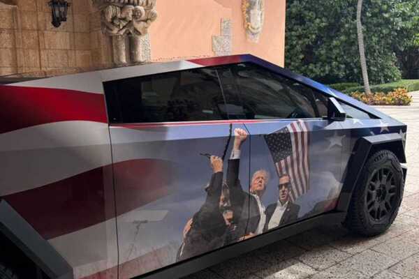 Wahlkampfmobil: Der US-Internet-Star Adin Ross stiftete Trump im Sommer einen dekorierten Tesla Cybertruck.   