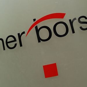 The Vienna Stock Exchange (Wiener Boerse) logo is displayed next to the company's street entrance in Vienna