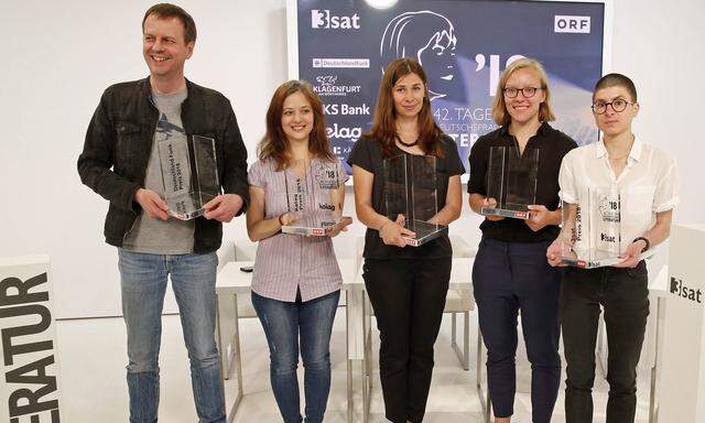 Die Preisträger des Wettlesens 2018: Bjerg, Dündar, Maljartschuk, Edelbauer, Stern (v. l.). 