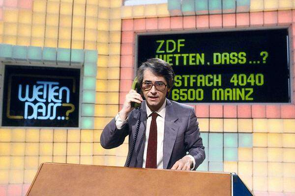 Ihren Anfang nahm die populäre Wettshow am 14. Februar 1981. Das ZDF strahlte an diesem Tag die erste Ausgabe aus. Moderiert wurde die Show von Frank Elstner, der auch das Konzept des Formats - ungewöhnliche Wettideen, prominente Wettpaten und musikalische Auftritte - entwickelte.Elstners besonnene Art kam beim Publikum an. 39 Ausgaben moderierte der gebürtige Linzer, darunter auch die folgende: