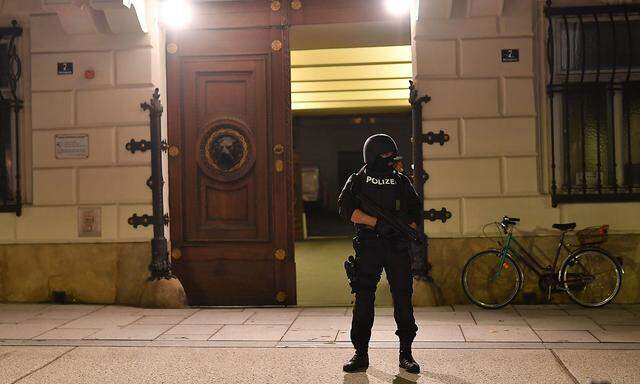 Bewaffnete Einsatzkräfte vor dem Innenministerium in Wien.